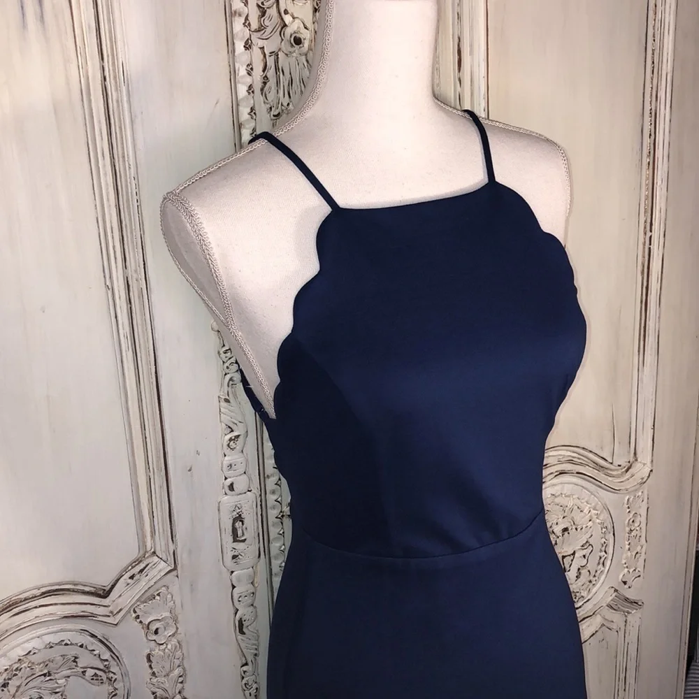 Lush Simple But Detailed Spaghetti Cross Strap Backless Double Knit Dress Size S - Picture 4 of 9
